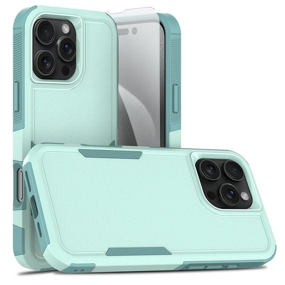 Decase for iPhone 16 Pro Max Rugged Case, Shockproof Heavy Duty Hybrid Protection Hard PC Shell Flexible TPU Bumper, Military Grade Drop Proof Durable Protective Case with Screen Protector,Mint