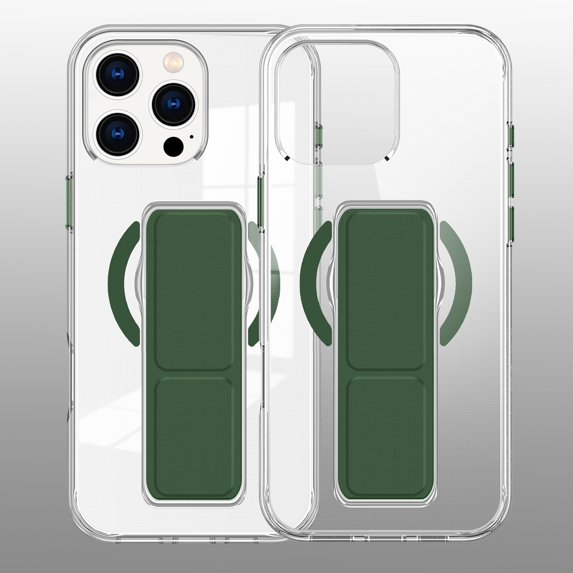 Decase for iPhone 16 Pro Max Slim Clear Case with Stand Hand Strap,Support Wireless Charging,Shockproof Rugged Dual-Layer Transparent Magnetic Back Cover for iPhone 16 Pro Max,Green