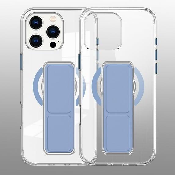 Decase for iPhone 16 Pro Max Slim Clear Case with Stand Hand Strap,Support Wireless Charging,Shockproof Rugged Dual-Layer Transparent Magnetic Back Cover for iPhone 16 Pro Max,Blue