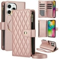 thumbnail image 1 of Decase for iPhone 16 Pro Max Wallet Phone Case with Crossbody Lanyard Strap & Wrist Strip,Shockproof Stylish Zipper Pockets Case with Card Slots+Cash Slots,PU Leather Flip Folio Book Design,Rosegold, 1 of 12