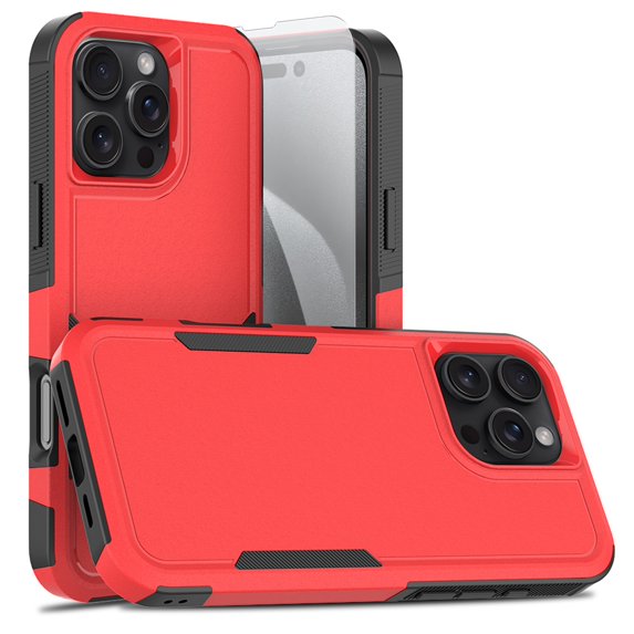Decase for iPhone 16 Pro Rugged Case, Shockproof Heavy Duty Hybrid Protection Hard PC Shell Flexible TPU Bumper, Military Grade Drop Proof Durable Protective Case with Screen Protector,Red