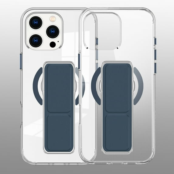 Decase for iPhone 16 Pro Slim Clear Case with Stand Hand Strap,Support Wireless Charging,Shockproof Rugged Dual-Layer Transparent Magnetic Back Cover for iPhone 16 Pro,Darkblue