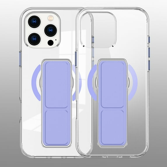 Decase for iPhone 16 Pro Slim Clear Case with Stand Hand Strap,Support Wireless Charging,Shockproof Rugged Dual-Layer Transparent Magnetic Back Cover for iPhone 16 Pro,Purple