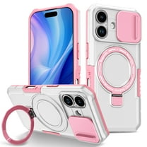 Decase for iPhone 17 2025 Case,Compatible with Mag-Safe,Shockproof Magnetic Case with Ring Kickstand, Heavy Duty Case Bulit in Camera Slide Cover,Pink White