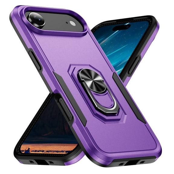 Decase for iPhone 17 Air Phone Case,TPU Bumper+Hard PC Dual Layer Hybrid Cover with Rotatable Finger Ring Kickstand,Slim Fit&Drop-Proof Protection Bumper Cover for iPhone 17 Air,Purple+Black