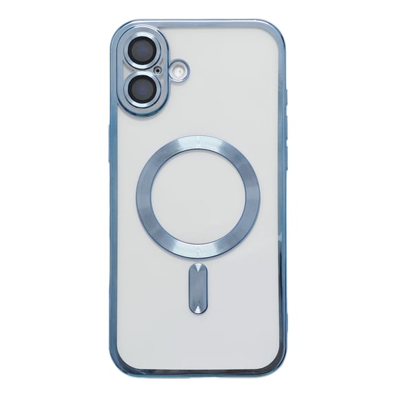 Decase for iPhone 17 Case,Magnetic Clear Shockproof Cover Bulit in Lens Protector, Non-Yellowing Soft TPU Electroplated Bumper, Mag-Safe Compatible,Blue