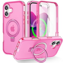 Decase for iPhone 17 Magnetic Case with Built-in Screen Protector, Full-Body Protective Back Cover with Invisible Stand,Shockproof Hybrid TPU Frame Hard PC Matte Case,Rose