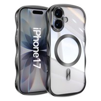 Decase for iPhone 17 Magnetic Case Clear Back Cover,Compatible with Mag-Safe,Full Camera Protection,Cute Wave Frame,Electroplated Wavy Bumper Shockproof TPU Phone Case,Black