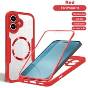Decase for iPhone 17 Magnetic Case,Clear Full-Body Protective Case,Compatible with Mag-Safe,Rugged Silicone Hybrid Slim Clear Cover with Built in Screen Protector for Women Men,Red
