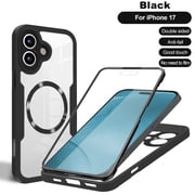 Decase for iPhone 17 Magnetic Case,Clear Full-Body Protective Case,Compatible with Mag-Safe,Rugged Silicone Hybrid Slim Clear Cover with Built in Screen Protector for Women Men,Black