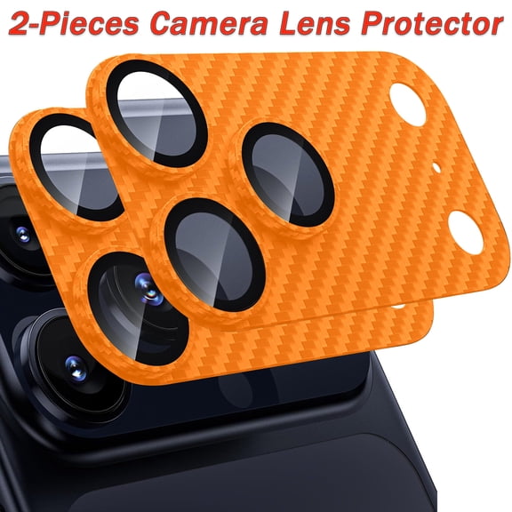 Decase for iPhone 17 Pro 2-Pack Lens Protector,Full Coverage Lens Film with Carbon Fiber Pattern,AR Anti-Reflection,Shockproof Lens Cover with 3M Adhesive,Orange
