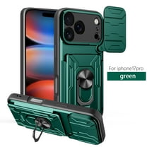Decase for iPhone 17 Pro Case with Card Holder & Slide Lens Cover, Shockproof Heavy Duty Protection Cover with Ring Kickstand Dual-Layer Hard Cell Phone Case,Green