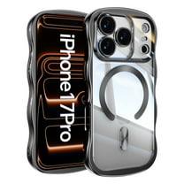 Decase for iPhone 17 Pro Magnetic Case Clear Back Cover,Compatible with Mag-Safe,Full Camera Protection,Cute Wave Frame,Electroplated Wavy Bumper Shockproof TPU Phone Case,Black