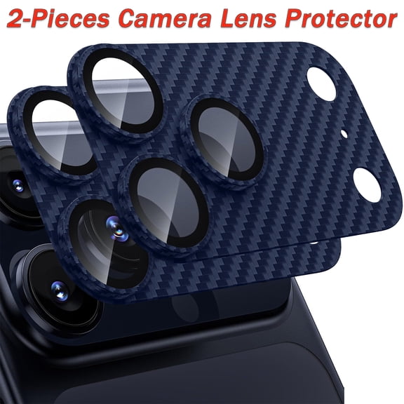 Decase for iPhone 17 Pro Max 2-Pack Lens Protector,Full Coverage Lens Film with Carbon Fiber Pattern,AR Anti-Reflection,Shockproof Lens Cover with 3M Adhesive,Blue