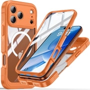 Decase for iPhone 17 Pro Max 2025 Magnetic Case,Full-Body Protective Phone Cover with Built-in Glass Screen Protector,Compatible with Mag-Safe,Shock-absorbent TPU Bumper Water-Resistant Cover,Orange
