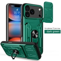 Decase for iPhone 17 Pro Max Case with Card Holder & Slide Lens Cover, Shockproof Heavy Duty Protection Cover with Ring Kickstand Dual-Layer Hard Cell Phone Case,Green