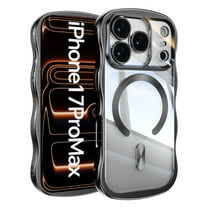 Decase for iPhone 17 Pro Max Magnetic Case Clear Back Cover,Compatible with Mag-Safe,Full Camera Protection,Cute Wave Frame,Electroplated Wavy Bumper Shockproof TPU Phone Case,Black