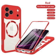 Decase for iPhone 17 Pro Max Magnetic Case,Clear Full-Body Protective Case,Compatible with Mag-Safe,Rugged Silicone Hybrid Slim Clear Cover with Built in Screen Protector for Women Men,Red