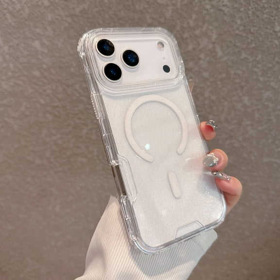 Decase for iPhone 17 Pro Max Transparent Magnetic Case, 3-in-1 Anti-Scratch Hybrid Cover,Shockproof Glitter Sparkle Back Cover,Support Wireless Charging,Clear