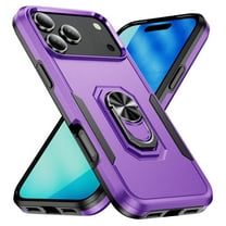 Decase for iPhone 17 Pro Phone Case,TPU Bumper Hard PC Dual Layer Hybrid Cover with Rotatable Finger Ring Kickstand,Slim Fit&Drop-Proof Protection Bumper Cover for iPhone 17 Pro,Purple Black
