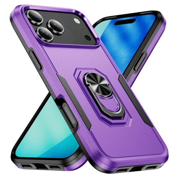 Decase for iPhone 17 Pro Phone Case,TPU Bumper+Hard PC Dual Layer Hybrid Cover with Rotatable Finger Ring Kickstand,Slim Fit&Drop-Proof Protection Bumper Cover for iPhone 17 Pro,Purple+Black