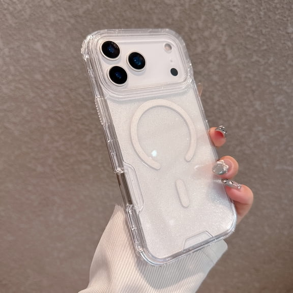 Decase for iPhone 17 Pro Transparent Magnetic Case, 3-in-1 Anti-Scratch Hybrid Cover,Shockproof Glitter Sparkle Back Cover,Support Wireless Charging,Clear