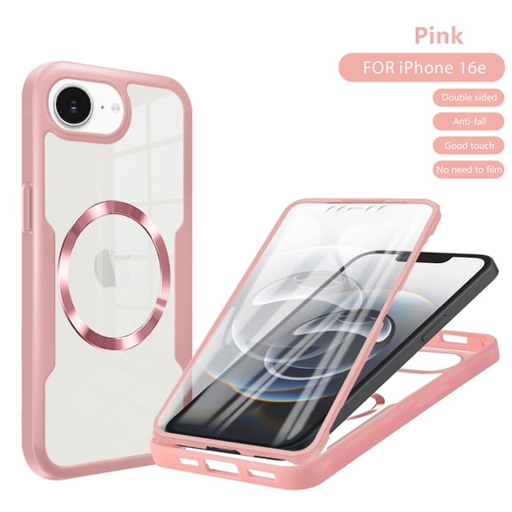 Decase for iPhone 17e/16e Magnetic Case,Clear Full-Body Protective Case,Compatible with Mag-Safe,Rugged Silicone Hybrid Slim Clear Cover with Built in Screen Protector for Women Men,Pink