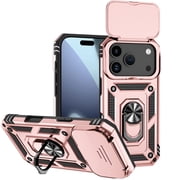 Decase for iPhone 18 Pro Max Case Rugged Kickstand Phone Cover with Camera Cover Protection 360 Degree Rotating Ring Magnetic Car Mount Dual Layer Hard Back Bumper, Rosegold