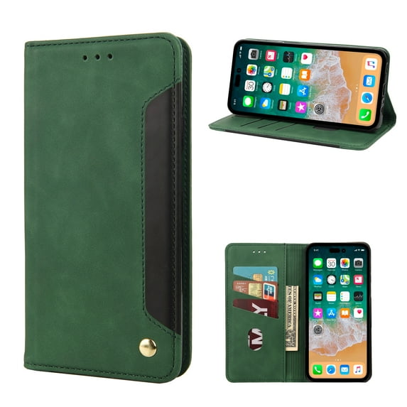 Decase for iPhone 8 Plus/7 Plus,Stylish Premium PU Leather Wallet Folio Flip Case with Card Cash Slots Stand Cover Dual Color Shockproof Anti-Scratch Full Body Protective Shell - Green