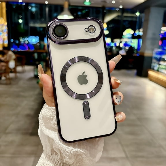 Decase for iPhone Air Case,Magnetic Clear Shockproof Cover Bulit in Lens Protector, Non-Yellowing Soft TPU Electroplated Bumper, Mag-Safe Compatible,Darkpurple