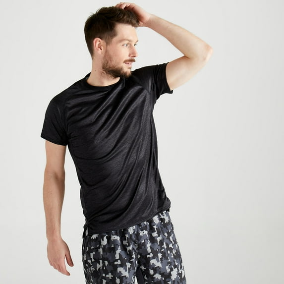 Decathlon Domyos FTS120, Mens Cardio Fitness Short Sleeve T-Shirt, Black