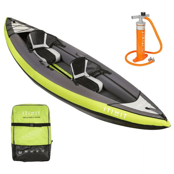 Decathlon Itiwit Inflatable Recreational Sit on Kayak with Pump, 1 or 2 Person, Green