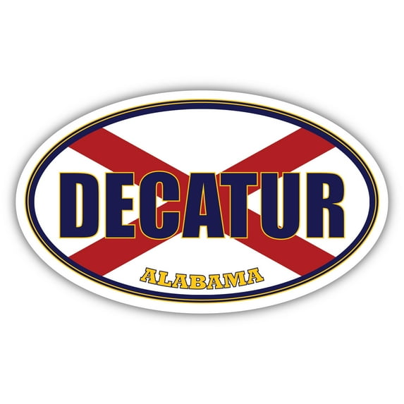 Decatur City Alabama State Flag | AL Flag Morgan County Oval State Colors Bumper Sticker Car Decal 3x5 inches
