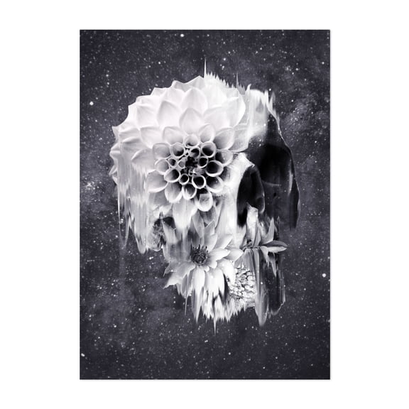 Decay Skull - Digital Art Surrealism Floral Space Black and White Psychedelic Modern Art Night Sky Unframed Wall Art Print 4 x 6 inches