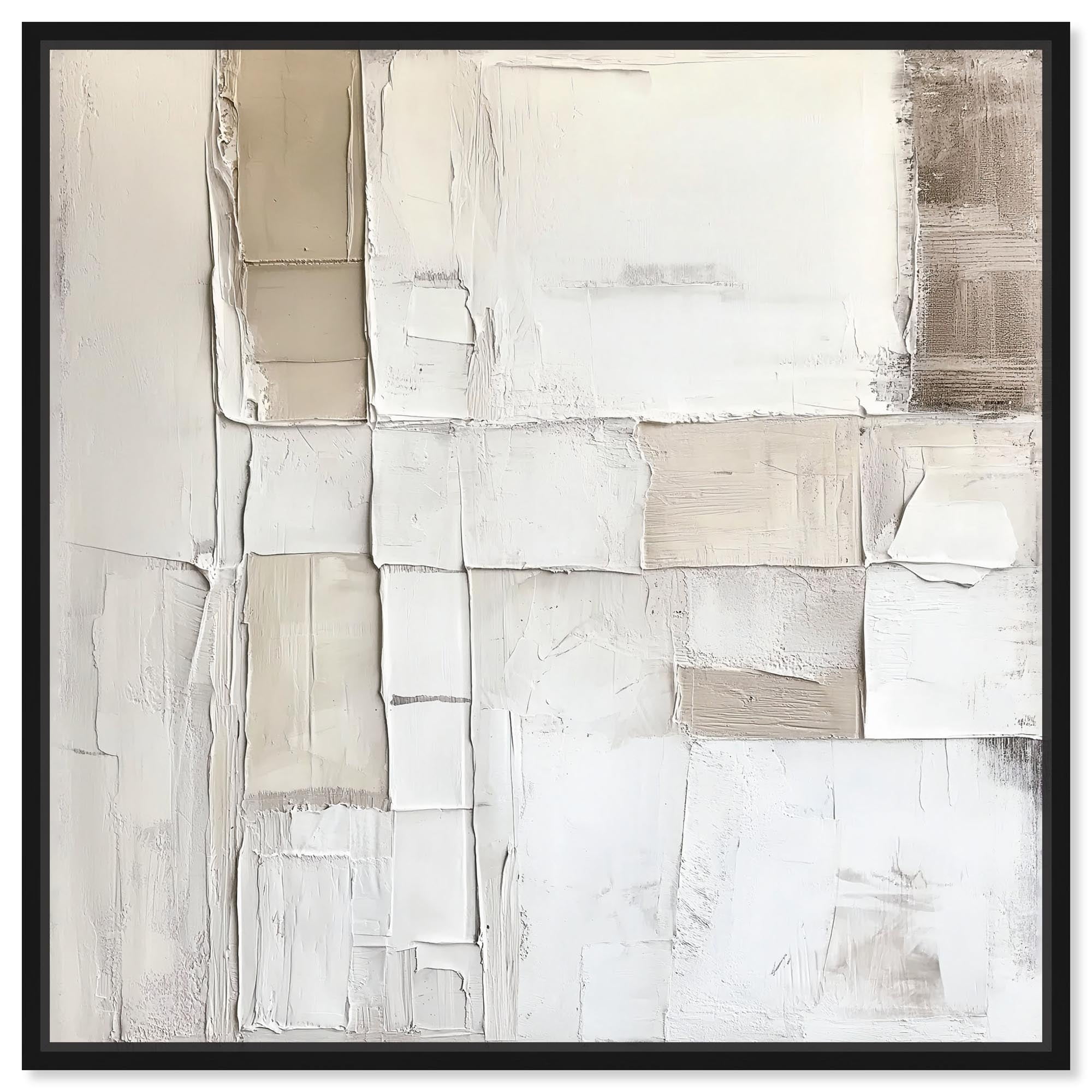 Decayed Charm 12" x 12" White and Beige Canvas Abstract Art