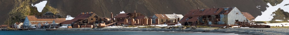 Decaying whaling station on the beach front Stromness South Georgia Island Canvas Art - Panoramic Images (30 x 4)