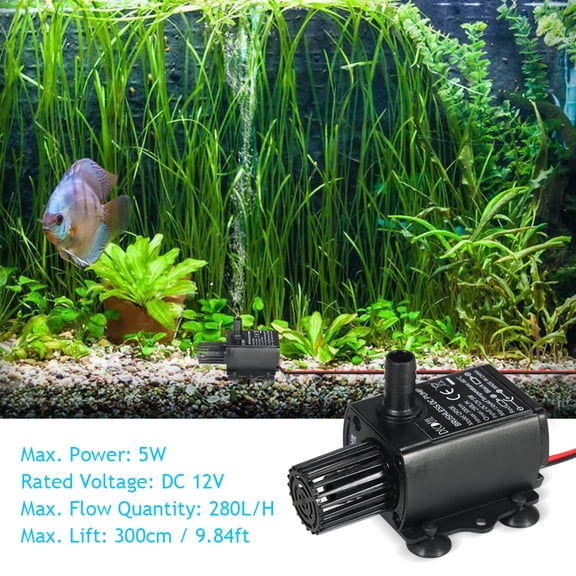 Decdeal DC12V 5W Ultra-quiet Mini Brushless Water Pump Waterproof Submersible Fountain Aquarium Circulating 280L/H Lift 300cm