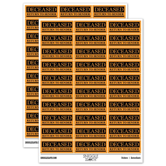 Deceased Return to Sender Mail Delivery Service Sticker Set - Orange - Matte Finish - 1.75" Medium