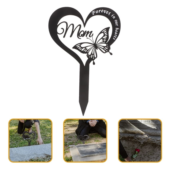 TOYMYTOY  Sturdy Iron Cemetery Stake, Black Grave Marker for Mom, Outdoor