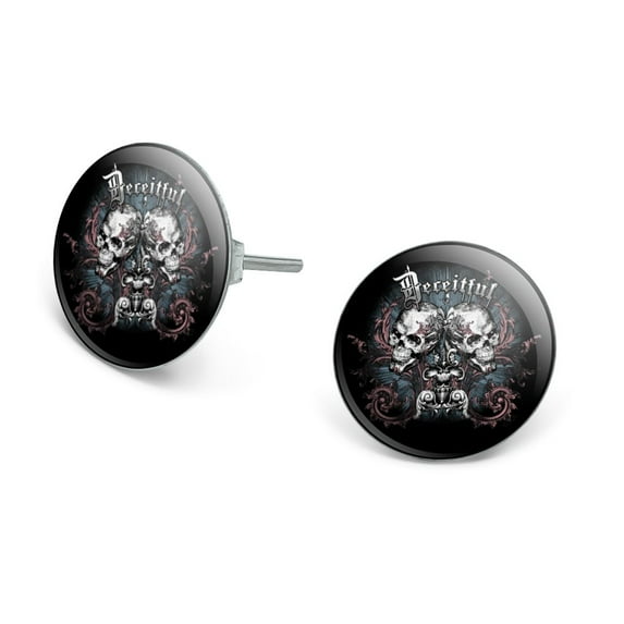 Deceitful Skulls Biker Motorcycle Chopper Novelty Silver Plated Stud Earrings