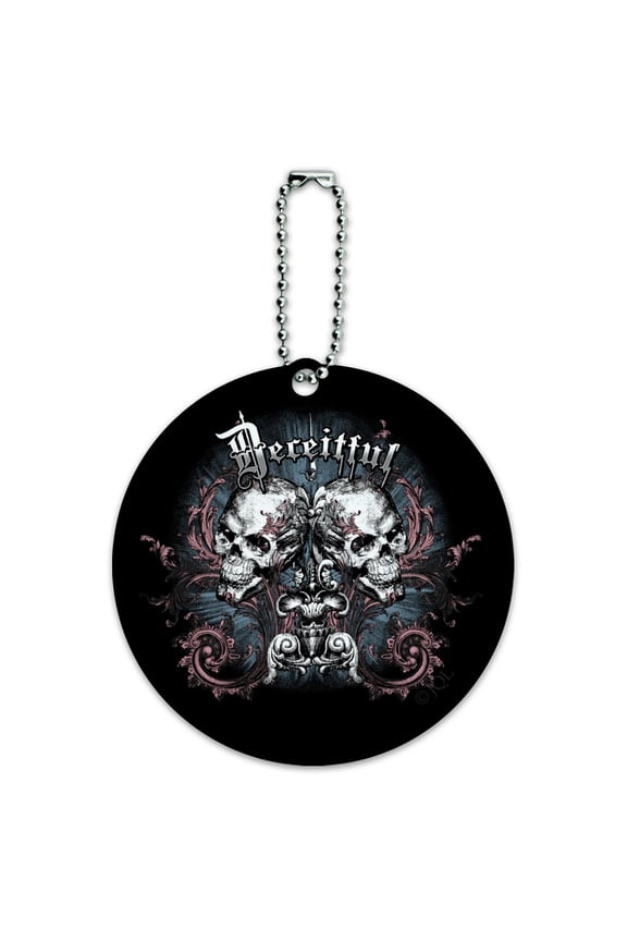 Deceitful Skulls Biker Motorcycle Chopper Round Luggage ID Tag Card Suitcase Carry-On