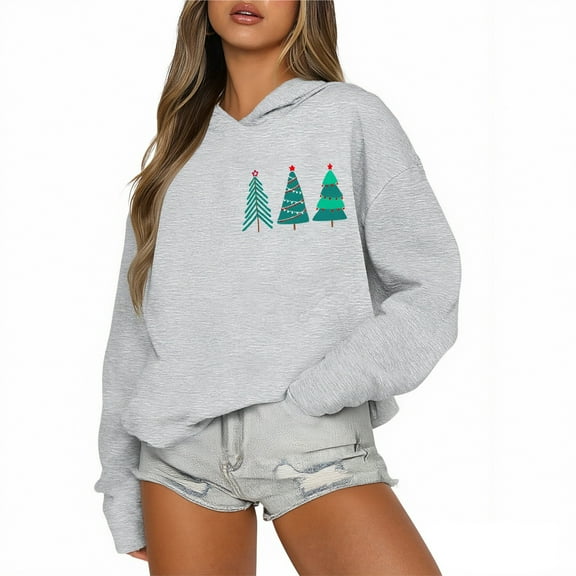 December 25 Sweatshirt Christmas Tree Pattern Sequined Sweatshirt Vintage Xmas Oversized Tops Fall Winter Clothes, Comfortable and Festive Wear for Women,Light Gray,S