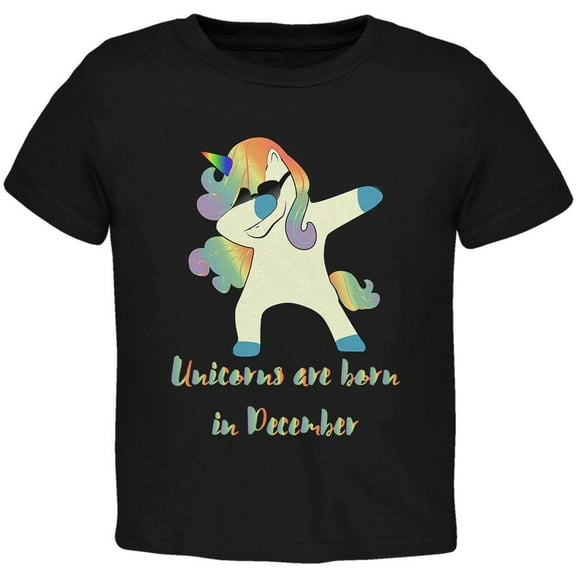 December Birthday Dabbing Unicorn Sunglasses Toddler T Shirt Black 4T