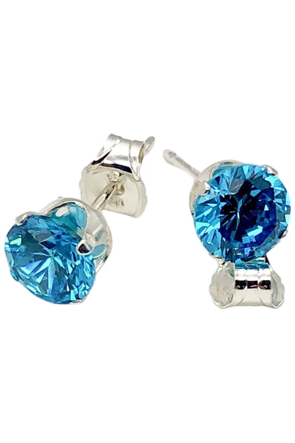 December Birthstone 5mm Lab Blue Zircon Sterling Silver Earrings