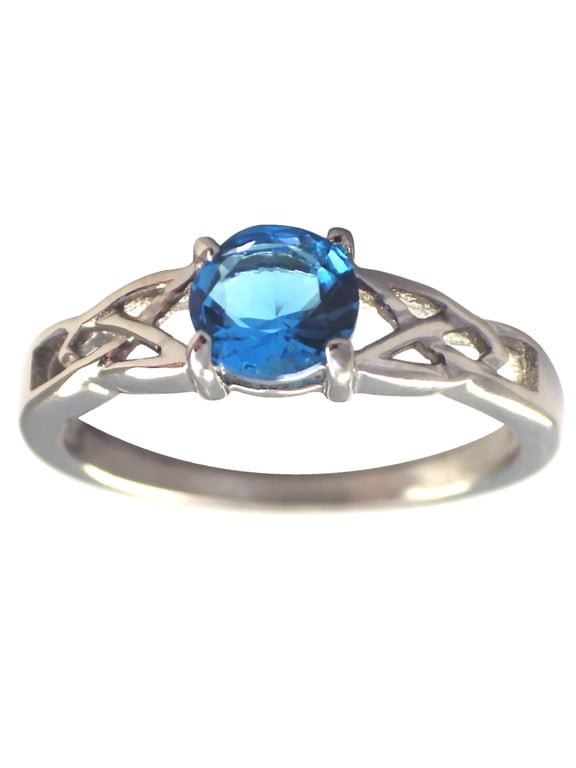 December Birthstone Ring Celtic Knots Blue CZ Stone