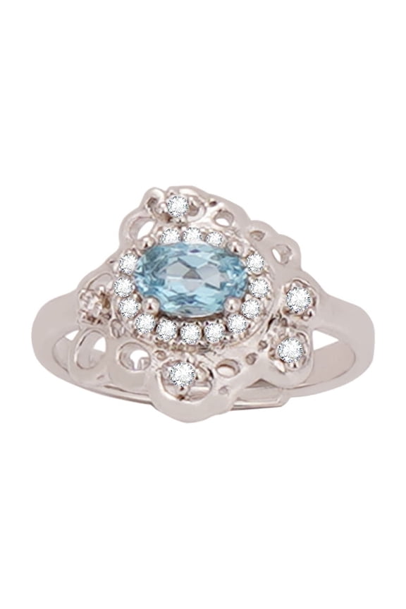 December Birthstone Wave Foam Ring, 925 Sterling Silver with Light Blue Topaz and Cubic Zirconia Halo, Coastal Elegant Jewelry Gift for Women