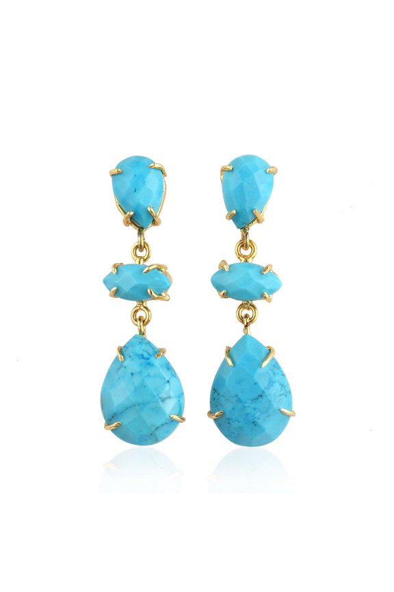 December Bithstone Natural Turquoise Gemstone Earring || Prong Setting || Screw-Back, Drop & Dangle Earring