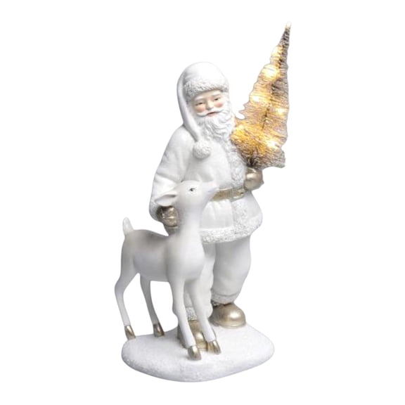 December Diamonds 12" LED Santa with Tree Hand-Painted Holiday Figurine