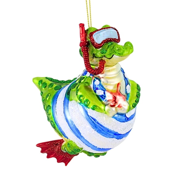 December Diamonds 5.00In Plump Snorkeling Gator, Glass, Christmas Alligator 7979499
