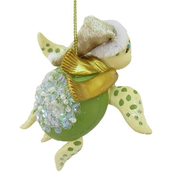 December Diamonds 79-81524 Sea Turtle with a Scarf and Stocking Cap Resin Ornament